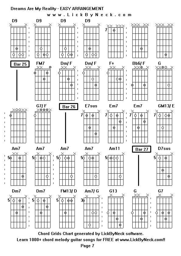 Chord Grids Chart of chord melody fingerstyle guitar song-Dreams Are My Reality - EASY ARRANGEMENT,generated by LickByNeck software.